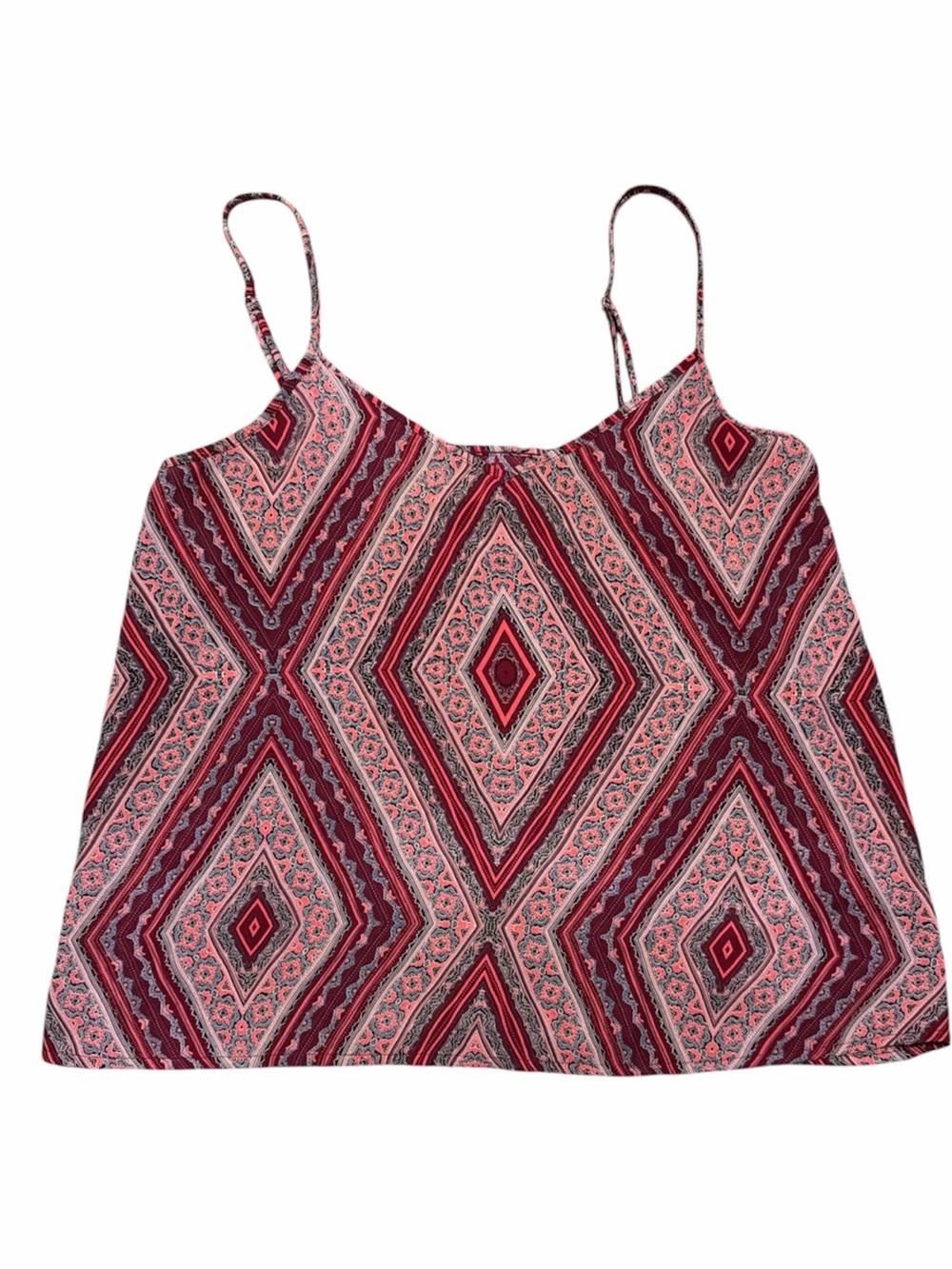 Hollister Boho Printed Adjustable Strap Cami Tank Top Size Small Pink Burgundy